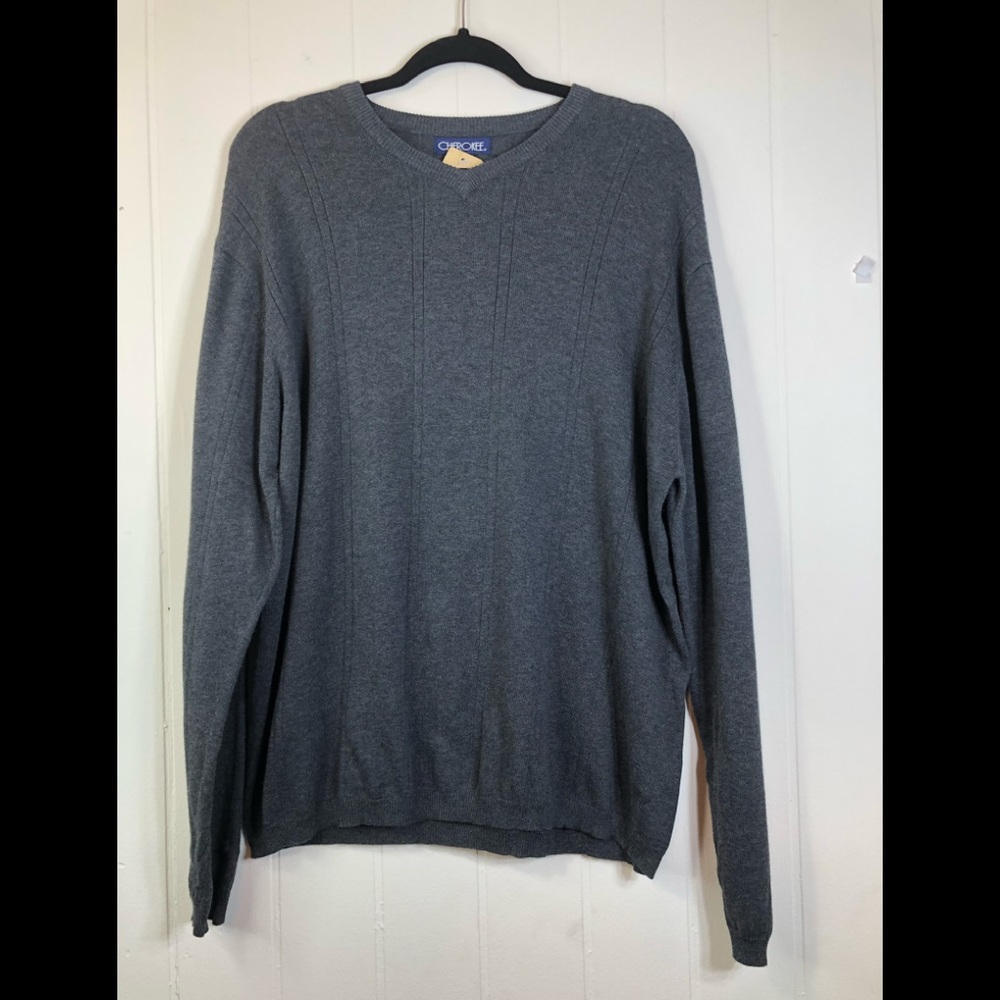 Cherokee Size Large Charcoal Heather Gray Long Sleeve V-Neck Sweater
